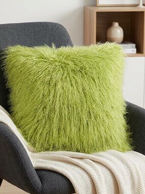 Bright Lime Green Shag Throw Pillow